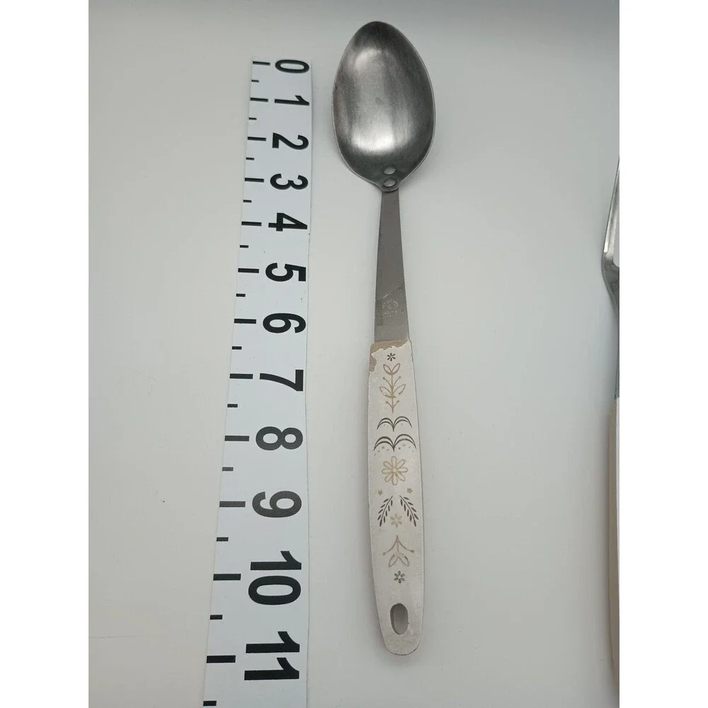 Vtg Flint Ekco Harvest Wheat Stainless 5 Piece Serving Set Slotted Spoon Ladle